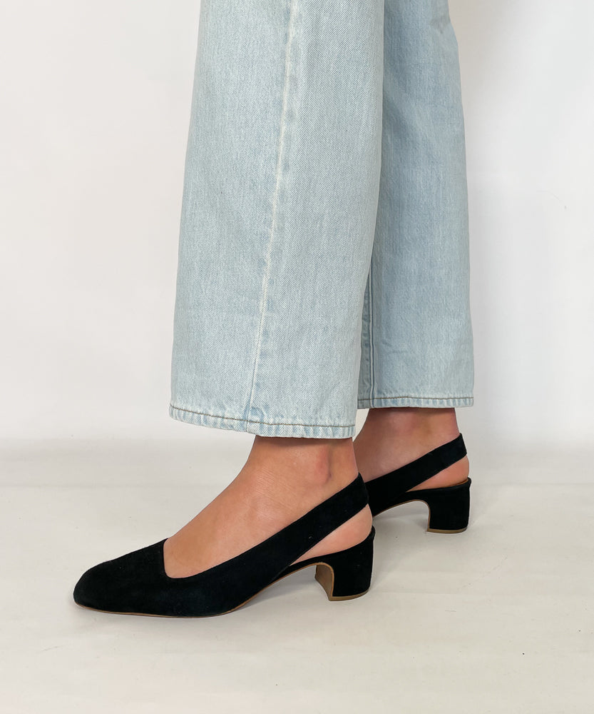 BY FAR BLACK SUEDE SLINGBACK HEELS 37